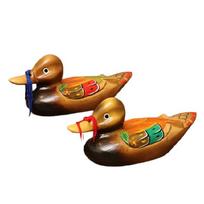 Set of 2 Wooden Mandarin Duck Couple Sculptures Decorative Animal Figurines For Engagement Gift And Table Shelf Display  Large orange