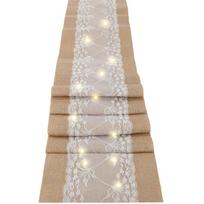 Linen Styles LED Table Runner Burlap Lace Border Designs Washable Polyester Materials for Kitchen Table Decoration 30*180cm