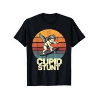 Cupid Stunt Skateboard T-Shirt Sunset Angel Skater Graphic Tee Funny Casual Streetwear Short Sleeve Tops S