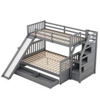 Family Bed Stable Base Bunk with Drawers Ladder Slide Storage Flat Shelves Wood Frame Loft Bedroom Furniture Children pilka