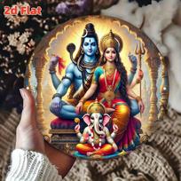 D FlatIndian Deity FamilyWall Art DecorVibrant Aluminum Tin Sign with Lord ShivaGoddess Parvati and GaneshaIdeal for Home 20x20cm(8x8inch)
