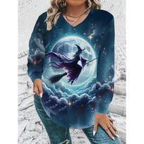 Plus Size, European and American Plus Size Women's Long Sleeve Halloween T-Shirt S