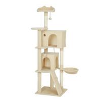 Cat Tree Post 160cm Tower with Hammock, Ladder, Cave, 2 Scratching Plush Balls, Sisal Posts, 48 x 160cm, Beige Sturdy Activity smėlis