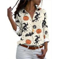 Circle Themed Directional Long-Sleeve Shirt for Women with Halloween Patterns S