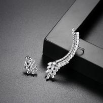 CMM Sparkly Baguette Zirconia Asymmetry Leaf Ear Cuff Stud Auskarai sidabras