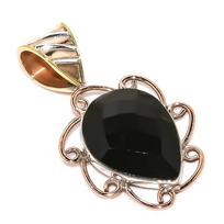 Natural Black Onyx Gemstone TwoTone 925 Solid Sterling Silver Pendant 1.50  P9P20