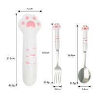 Cute Cat Paw Cutlery Set Stainless Steel Fork Spoon with Storage Box Dinnerware Tableware Silverware Lunch Bento Accessories white