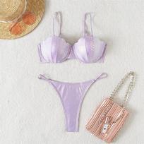 Sexy Snake Skin Thong Bikini Female Swimsuit Women Swimwear Two-pieces Bikini set With Bra Cup Bather Bathing Suit Swim S violetinė