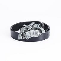 Western Denim Double Gun Poker Zinc Alloy Buckle Men's Casual Cowhide Belt 90cm