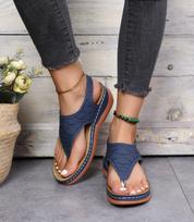 Women's Sandals Summer Outdoor Slope Heel Open-toe Herringbone Sandals Daily Casual Breathable Beach Slippers Zapatos De Mujer 35 mėlyna