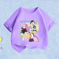 Movie K-Pop Demon Hunters T-shirt Summer Cotton Purple Toddler Short Sleeve Girl Clothes Fashion Cartoon Kids Birthday Tops Gift 150
