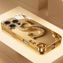 Auksinio raidės S rašto auksinės metalinės dažytos stiklinės telefono dėklas, skirtas iPhone 17 16 15 14 Pro Max 16 15 Plus 17 Air 16E dangtelis iPhone17 Pro Max beige
