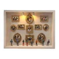 Large Mini Museum Silhouette Box Lighted Shadow Box Frame Kit with 8 Figurines And 11 Gold Mini Frames Custom Photo Display Case Kit for Anniversaries D