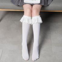 Lolita Girls Lace Pile Socks, Medium Tube Socks, Velvet Calf Socks, Black And White Over Knee One size fits all balta