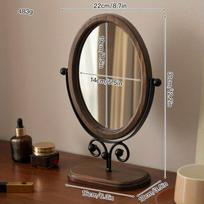 Retro Bedroom Desktop Mirror Solid Wood Makeup Mirror Home Desktop Chinese Style Rotatable Vanity Mirror Room Decoration
