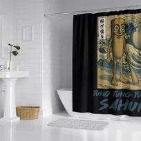 Aertemisi Tung Tung Tung Sahur Ukiyo-E Japanese Style Shower Curtain Set With Grommets And Hooks For Bathroom Decor W60H190(CM)-1 Pcs