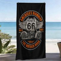 Route 66 tema JAV poliesterio mikropluošto paplūdimio rankšluostis yra labai sugeriantis, tinkamas plaukiojimo ir paplūdimio išvykoms W40*H60(CM)