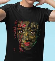 Cyberpunk T-Shirt: Japanese Circuit Board Face, Unisex Cotton Tee L