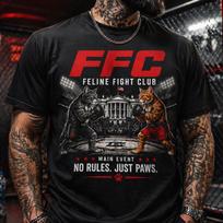 Feline Fight Club Cat Boxing Tee, Streetwear Cat Shirt, MMA Fans T-Shirt L