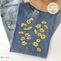 Comfort Colors Wildflower Shirt, Yellow Cosmos Floral Tee, Vintage Botanical Graphic TShirt, Aesthetic Cottagecore Clothing, Boho Flower Tee S