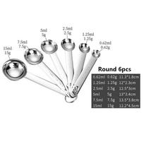 Stainless Steel Measuring Spoon Set Food Grade Kitchen Measuring Cup  Kitchen Baking Round 6pcs