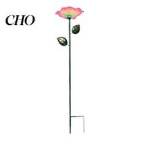 Decorative Metal Garden Stake Flower Bee Feeder Bird Bath Watering Handmade Station Outdoor for Pollinators Yard Lawn Decor Vibrant Decoration raudona