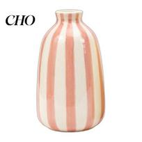 High Temperature Ceramic Vase Ornaments Compact Round Bottle Shape with Fresh Practical Size Multi-Color Stripes Bookshelf for Flowers Tabletop Decor rožinė