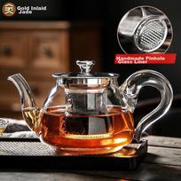 Jinxiangyu Glass Teapot for Flower Tea And Cold Water, Heat-Resistant, Shatterproof, with Filter Inner Container And Lid, Yurun Pot, 600ml