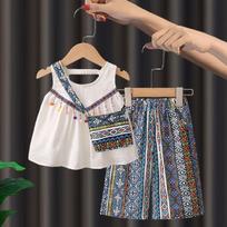 Girls Summer Thin Ethnic Set Dopamine Fashionable Baby Cool Two Piece Outfit 100cm