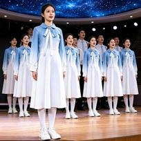 Women's Blue Patriotic Formal Dress for Chorus and Speech Competitions Contact Customer Service for Larger Size