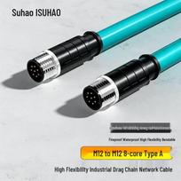 M12 A-Coded 8-Pin Male-to-Male Industrial Ethernet Cable