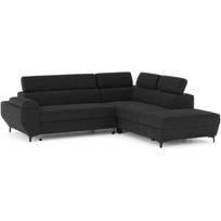 Canapé d'angle gauche convertible - 3 places - JAVA - Tissu Noir - Têtières et coffre - 262 x 235 x 96 cm - CONFORTEAM