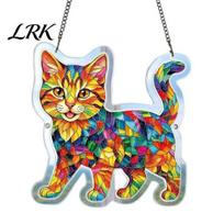 Window Hanging Decoration Cat Stained Glass Style Suncatcher, Acrylic Pendant with Metal Chain, Easy Hang Decorative Ornament Decoration, Rainbow A