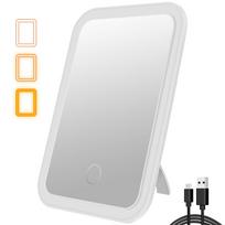 LED Dimmable Makeup Mirror Desktop Folding Compact Square Travel Cosmetic Portable Lighted Vanity Mirror Touch Screen Tabletop balta