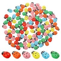 100Pcs Mini Wooden Ladybug Bee Self-adhesive Sticker Children Painted DIY Craft Fairy Garden Figurine Miniature Home Party Decor