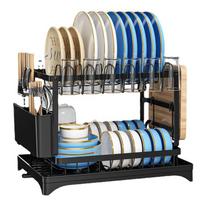2 Tier Black Dish Drying Rack for Countertop Aluminum Sink Caddy with Utensil Holder for Kitchen Organization Black
