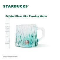 Starbucks Mint Green Embossed Glass Cup 425ml Coffee Mug Cold Water Cup Desktop Water Cup Women's Birthday Gift