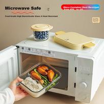 CAMUZ Glass Lunch Box Heat-Resistant Fresh-Keeping Microwaveable Large Capacity Yellow 3-Compartment Bento Box for Office Workers