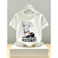 European sizes Creative Building Blocks Chess Print Kids' Short Sleeve Cotton Crew Neck Streetwear  T-Shirt for Boys, Street Style 110 balta