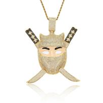Hip Hop Iced Out Ninja Pendant Necklace with Removable Sword 5A CZ Enamel Heavy Big Ninja Jewelry for Men 24inches&Pendant+ 3MM 24 Inches Rope Chain auksas
