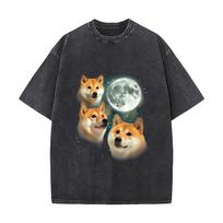 Shiba Inus Under the Moon Mens Summer Tshirt Cotton Vintage Faded Tee S