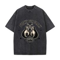 Vintage Boxing Gloves Monochrome Fig Daily Commute Vintage Distressed T Shirt Loose Washed Sleeve M