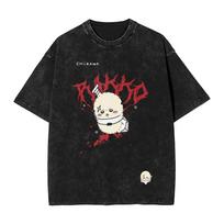 Chiikawas Metal Band Usagi T Shirts Hip Hop Washed Short Sleeve Street TShirt for Men Women Tops Streetwear Summer Tops Tees 2XL