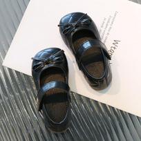 Girls Bowknot Princess Shallow Mouth Velcro Casual Kids Leather Single Shoes 21 juoda