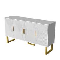 Kitchen Pantry 150cm Modern Luxurious White Sideboard with High-Gloss Textured Doors And Golden Handles 4-Door Design Height-Adjustable Shelve balta