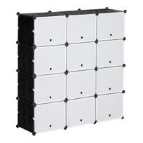 Shoe Cabinet Storage Box Rack with 12 Cubes Plug-in Shelf Freestanding 3 Rows 4 Tiers Large Capacity Flip Design Organizer Entryway Furniture