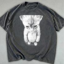 Sad Kitten Meme Standing Cat T-Shirt, Funny Meme Tee Shirts L