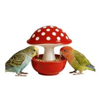 Resin Mushroom Bird Feeder, Spill Proof No Mess Bird Cage Food Bowl, Covered Water Bowl for Budgie Cockatiel Lovebird raudona