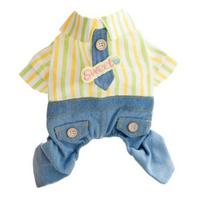 Striped Shirt Pet Jumpsuit, Four-legged Dog Clothes, Denim Pants Dog Outfit, Stylish Onesie Clothes for Small Dogs Size#M žalia