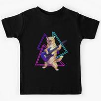 Guitar Cat- Rock band kitty playing the electric guitar Kids T-Shirt 150